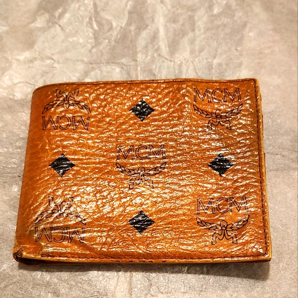VINTAGE MCM Visetos Men's Bifold Wallet in Cognac Handmade in Germany  4.6X3.7
